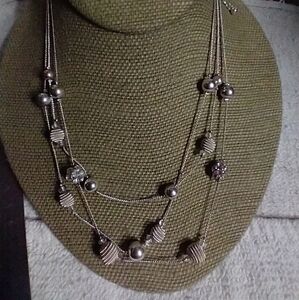 Silvertone beaded chain necklace 3 row
